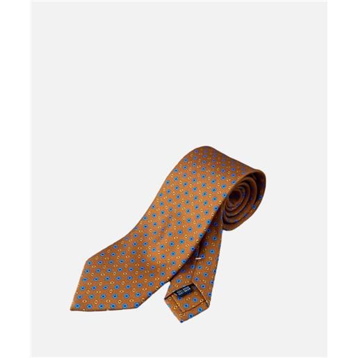 Arcuri cravatta tre pieghe in seta stampata, 8 cm, ruggine fiori piccoli blu