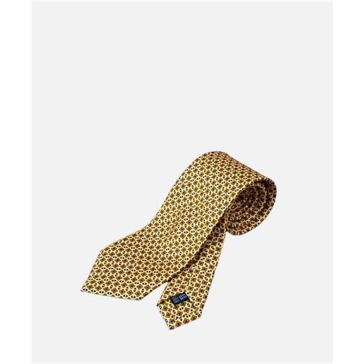 Arcuri cravatta tre pieghe in seta stampata, 8 cm, giallo fiori marrone
