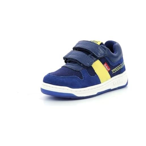 Kickers kalido, scarpe da ginnastica unisex-bambini, bleu marine jaune, 22 eu