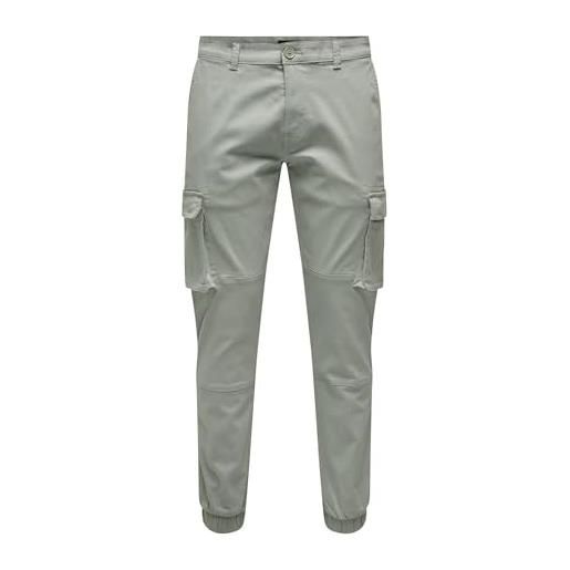 Only & sons onscam stage cargo cuff pk 6687 noos pantaloni, gessato grigio, 28w x 30l uomo