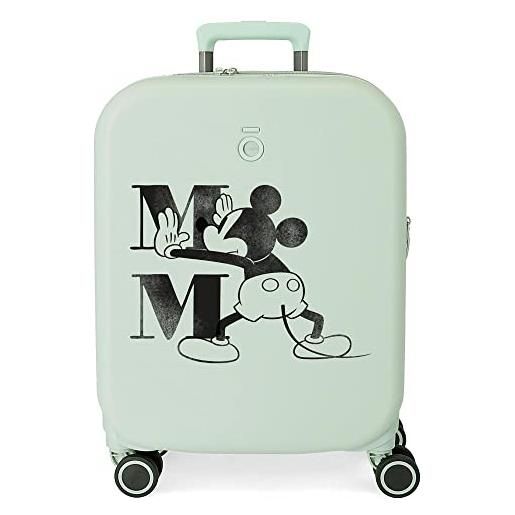 Disney valigia da cabina Disney mickey happiness verde 40x55x20 cm abs rigido chiusura tsa integrata 37l 2,74 kg 4 doppie ruote bagaglio a mano espandibile