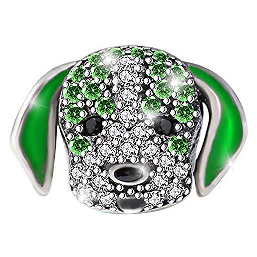Maria Fonte - bead charm ciondolo a forma di barboncino colore verde in argento sterling 925 con zirconia cubica, compatibile con le più diffuse marche di braccialetti e collane. 