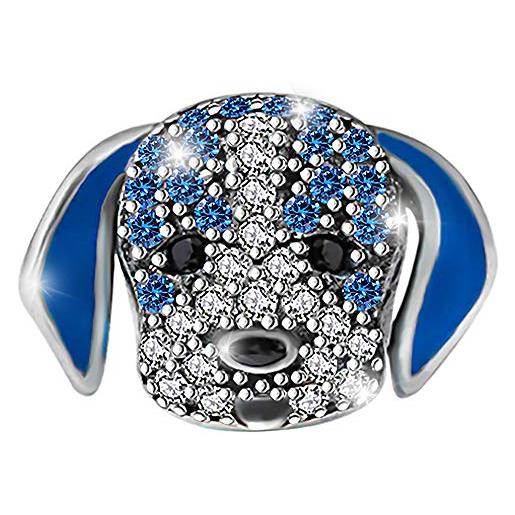 Maria Fonte - bead charm ciondolo a forma di barboncino colore blu in argento sterling 925 con zirconia cubica, compatibile con le più diffuse marche di braccialetti e collane. 