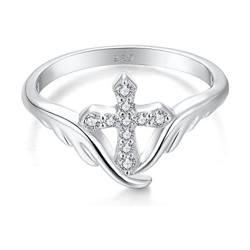 starchenie anello a croce 925 sterline d'argento zirconia anelli ali d'angelo per donna（taglia 20）