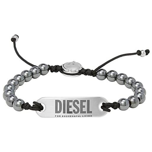 Diesel bracciale per uomo perline, lunghezza: 165-250mm, larghezza: 8mm, altezza: 4mm bracciale semi prezioso grigio, dx1359040