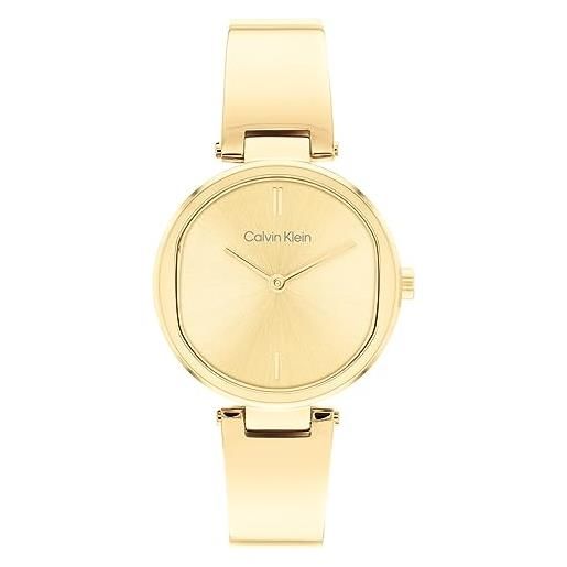 Calvin Klein orologio analogico al quarzo da donna collezione ck elevated con braccialetto rigido in acciaio inossidabile oro (champagne)