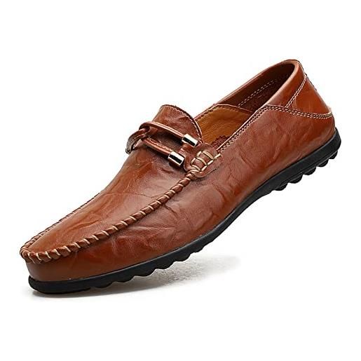 Aro Lora mocassini uomo scarpe in pelle scarpe penny loafers pantofole pantofole in pelle slip on guida scarpe, rosso-bruno, 42 eu