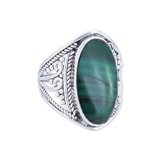 mantraroma anello argento 925 con pietre preziose malachite pietra verde argento sterling da donna in vero argento (mrg-083-10-(56))