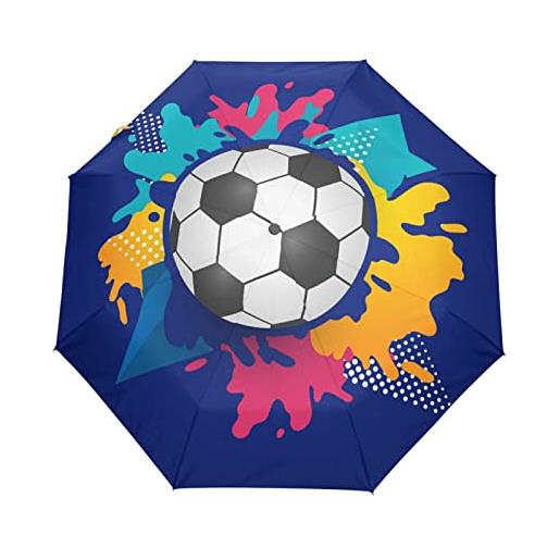 LDIYEU pallone da calcio calcio acquerello blu ombrello pieghevole automatico auto apri chiudi portatile ombrelli per ragazze spiaggia donne bambini ragazzi