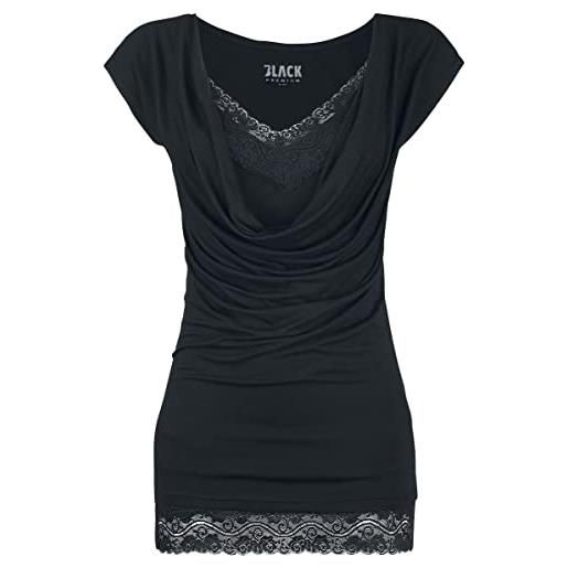 Black Premium by EMP donna t-shirt nera con pizzo s