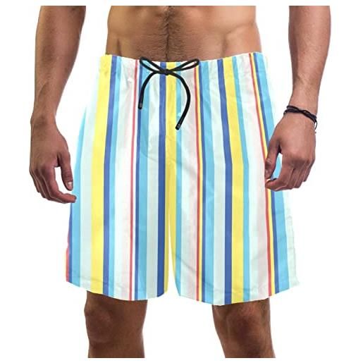 DragonBtu pantaloncini da spiaggia da surf da uomo l quick dry costume da bagno con tasche a righe estive, multicolore, l