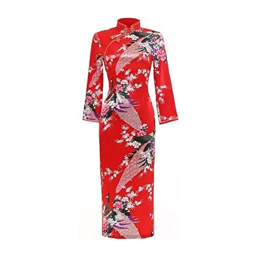 CIDCIJN vestito cinese - plus size shanghai faux silk floral qipao vintage abito in stile cinese abito orientale peacock cheongsam abito cinese lungo, fiore nero, s