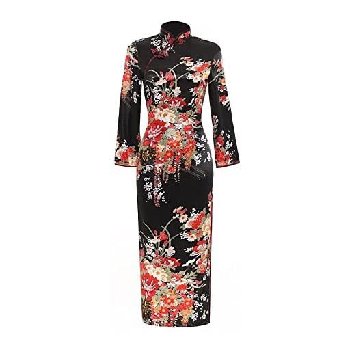 CIDCIJN vestito cinese - plus size shanghai faux silk floral qipao vintage abito in stile cinese abito orientale peacock cheongsam abito cinese lungo, fiore nero, s