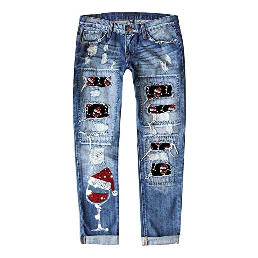 NHNKB jeans da donna, elasticizzati, grandi dimensioni, jeans strappati, per autunno e inverno, per donna con pantaloni ispessiti stampati, colorati, a, xxl