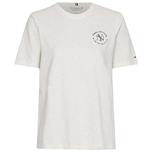 Tommy Hilfiger t-shirt maniche corte donna scollo rotondo, bianco (white heather), s