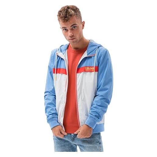 Ombre giacca leggera uomo giubbotto felpa tuta ragazzo jacket sportiva con maniche lunghe basic fit con tasche 5 colori s-xxl (m, azzurro/bianco)