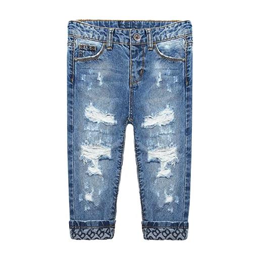 KIDSCOOL SPACE jeans strappati con elastico interno per bambini, pantaloni in denim strappati per bambini piccoli, blu, 4-5 anni