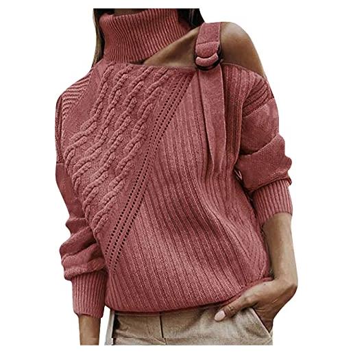 Generic top maglione lavorato a maglia colorblock a maniche lunghe a collo da donna alla moda maglie taglie forti particolari invernali (red, s)
