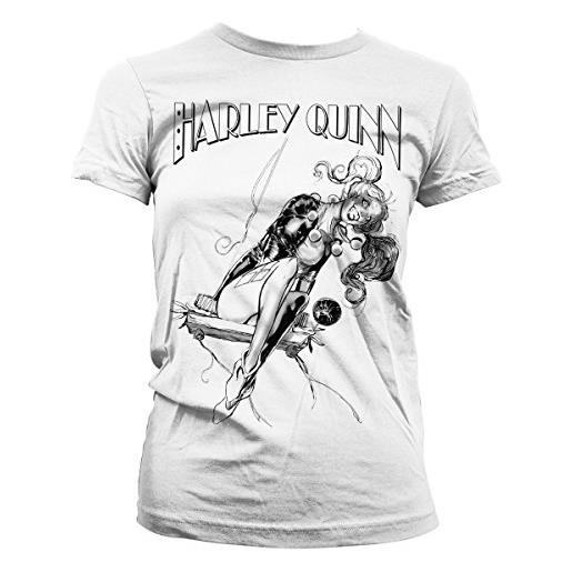 Batman licenza ufficiale harley quinn sways maglietta donna mezze maniche (bianca), small