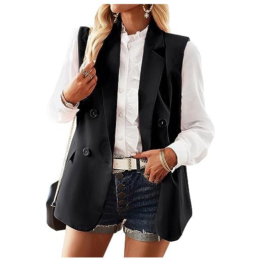 Hongsuny casual senza maniche delle donne aperto revers anteriore doppio petto giacca gilet cardigan con tasche