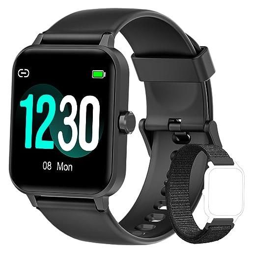 Blackview smartwatch donna uomo, orologio fitness tracker, 1,83 full touch smart watch, monitoraggio sonno, spo2, frequenza cardiaca, notifiche messaggi(2 cinturini)
