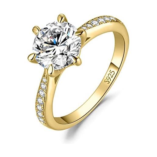JewelryPalace 2ct classico anello solitario donna argento 925 con creato moissanite, diamante simulato anelli dorati con pietre laterali, semplice fedine fidanzamento in oro set gioielli donna 11.5