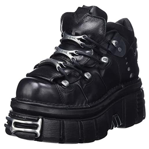 New Rock scarpe 106 stivaletti uomo nero con piattaforma e ornamenti metallic urban black shoes m. 106-s112, nero , 38 eu