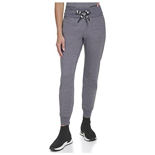 DKNY sport women's metallic two tone logo drawcord jogger pantaloni felpati, nero ciliegia, m donna