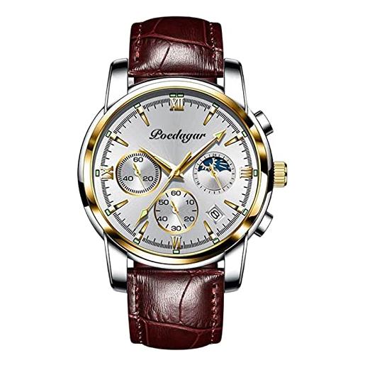 RORIOS orologio uomo luminoso calendario orologio impermeabile orologio da polso con cinturino in pelle analogico al quarzo orologio per uomo
