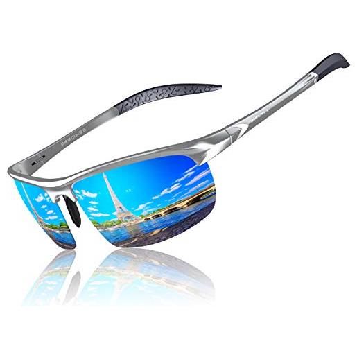 KITHDIA occhiali da sole polarizzati per guidare gli uomini - al-mg metallo cornice sport occhiali da sole s6502 (argento/argento lente-d8199)