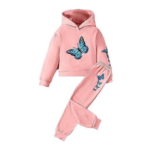 qinhanjia per ragazzina pantaloni con cappuccio a maniche lunghe con stampa a farfalla per bambina da 1 a 8 anni pigiamino 10 anni (black, 7-8 years)