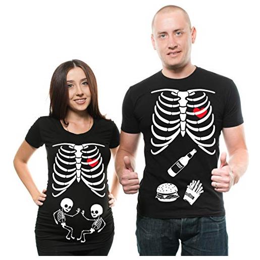 Silk Road Tees twins maternità coppia di corrispondenza t-shirt da donna halloween skeleton costume per coppie dad maternità t-shirt mamma divertenti tees men xxl - women xxl nero