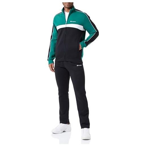 Champion legacy legacy sweatsuits - colorblock powerblend fleece full zip tuta sportiva, verde scuro/nero/bianco, s uomo fw23