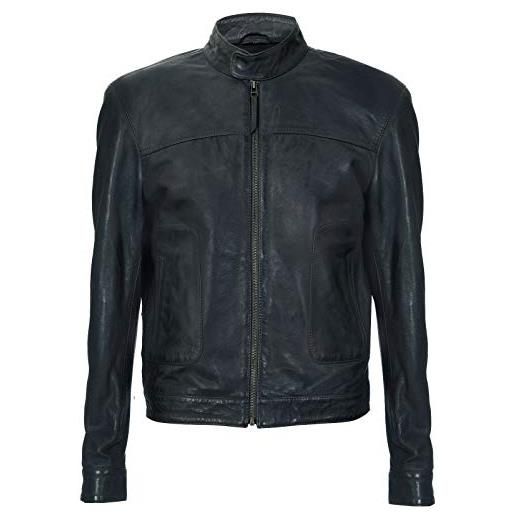 Infinity Leather giacca harrington classica con collo classico in vera pelle morbida grigio da uomo 3xl
