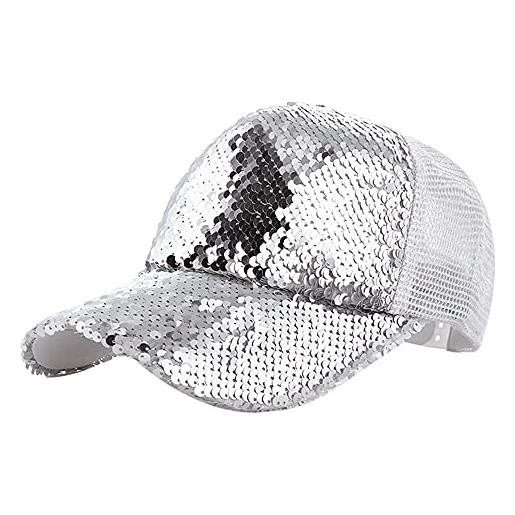 LABANCA - berretto da baseball con paillettes, regolabile, in rete, per donne e ragazze - argento - m/l