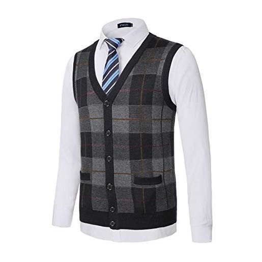 KTWOLEN gilet da uomo misto lana collo a v gilet senza maniche pulsante plaid panciotto classico maglieria cardigan a maglia maglione canotte con tasche