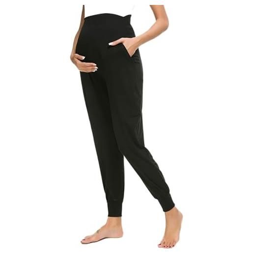 FaroLy pantaloni da donna per la maternità pantaloni della tuta activewear jogger track cuff allenamento casual a vita alta con tasche (color: black, size: m)