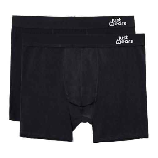 JustWears boxer briefs - pack of 2 | anti chafing no ride up organic underwear for men everyday wear or sports like walking, cycling & running | all black | medium