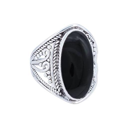 mantraroma anello argento 925 con pietre preziose onice pietra nero argento sterling da donna in vero argento (mrg-083-03-(58))