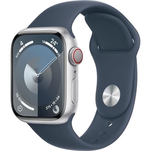 Apple watch series 9 gps + cellular cassa 41mm in alluminio argento con cinturino sport blu tempesta - m/l