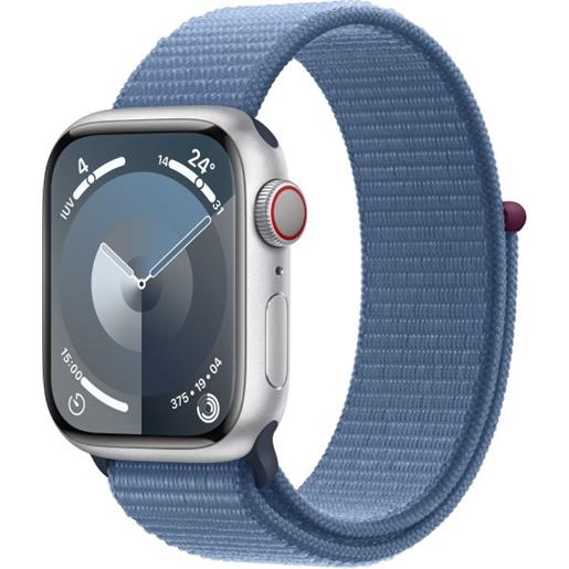 Apple watch series 9 gps + cellular cassa 41mm in alluminio argento con cinturino sport loop blu inverno