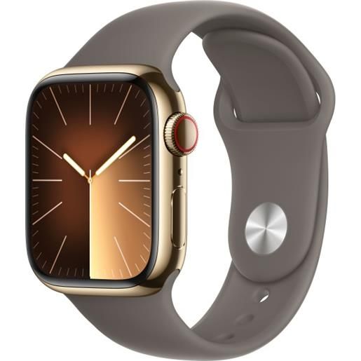 Apple watch series 9 gps + cellular cassa 41mm in acciaio inossidabile oro con cinturino sport creta - m/l