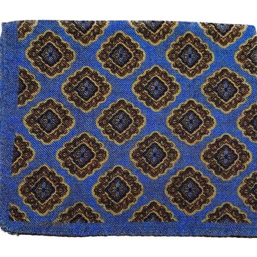 Arcuri pochette da taschino in lana e seta, fantasia fiore quadrato azzurro