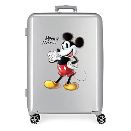 Disney valigia media Disney 100 mickey joyful grigio 48x70x26 cm abs rigido lucchetto tsa integrato 81l 2 kg 4 ruote doppie