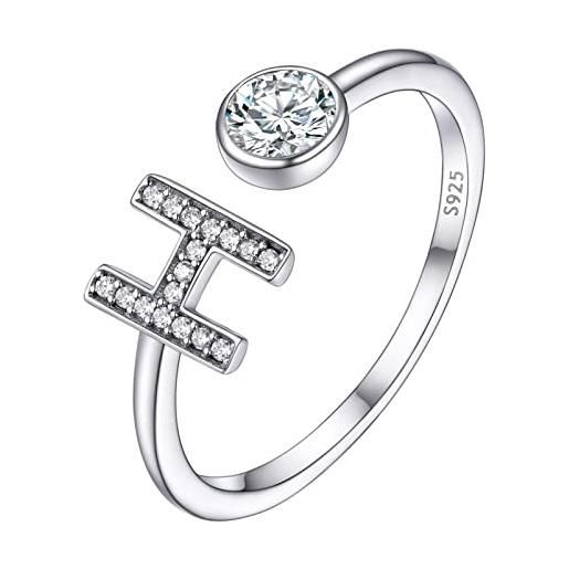 PROSILVER anello argento regolabile donna 925 regolabile anelli con lettere h anello con lettera argento 925 festa mamma