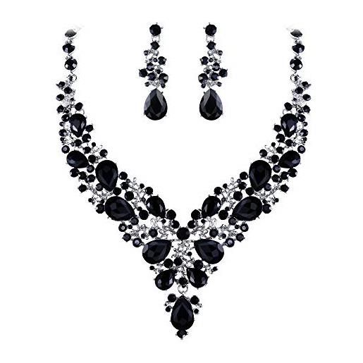 Clearine set di gioielli da donna per matrimonio e sposa a goccia, con strass e perle e orecchini, lega di acciaio lega di acciaio cristallo, perle di strass