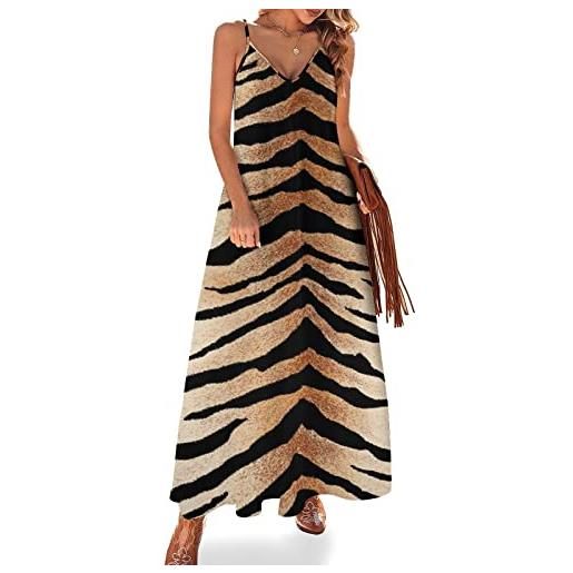 Generic pelle di tigre vestito lungo estivo donna abito senza maniche scollo a v maxi abito da spiaggia