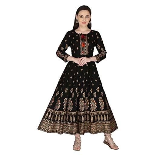 Yanustuti kurta - tunica indiana da donna, in cotone dritto, per abiti da festa, nero, x-large