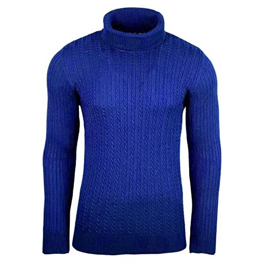 Subliminal Mode - maglione over uomo dolcevita chic e alla moda maglia inverno a maglia collo alto chiner idea regalo bx1732, blu royal, l