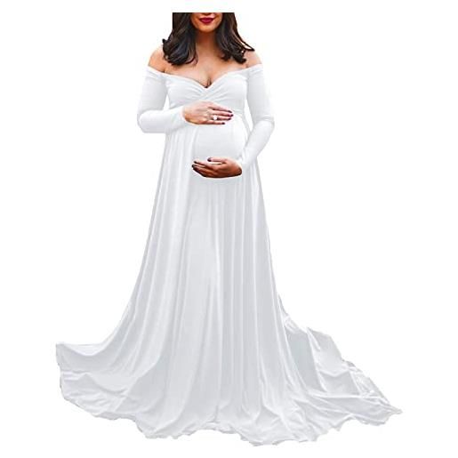 Generic donna maternità spalla senza spalla manica lunga fotografia incinta vestito solido principessa abito foto puntelli abito maxi incinta, bianco, s
